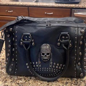 AlwaySky Women Skull Handbag Large Capacity Gothic Shoulder Bag Studded Doctor